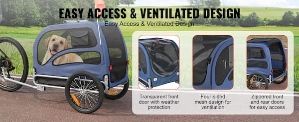 Heavy-Duty Dog Bike Trailer – Foldable Pet Bicycle Carrier with Reflectors, Safety Flag & Coupler (Up to 100 lbs)