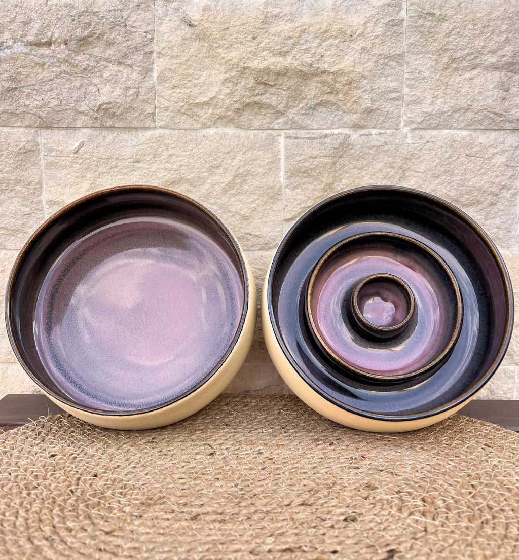 Slow Feed Ceramic Bowl "Pink Bloom"