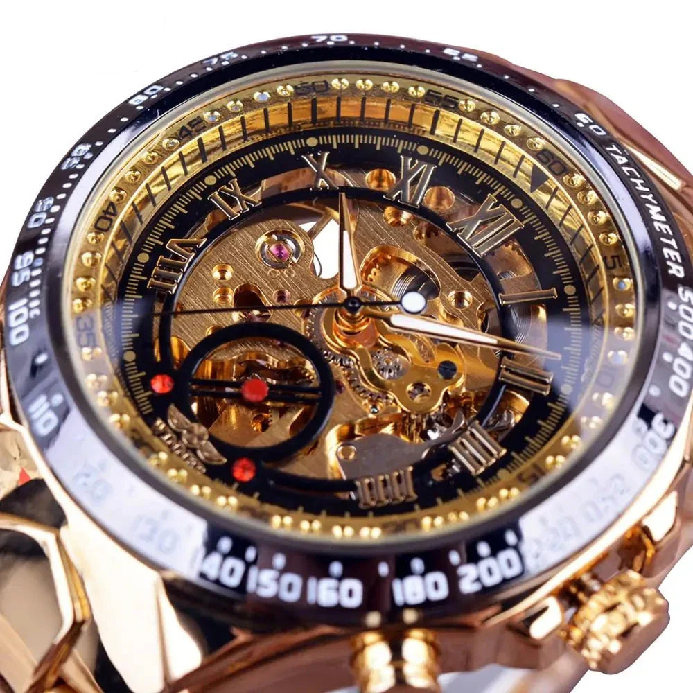Men's gold mechanical watch