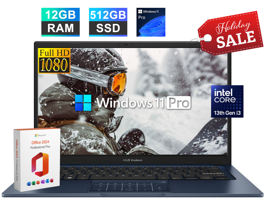 2025 ASUS Vivobook 14" FHD Laptop 13th Gen Intel i3 12GB RAM 512GB SSD Win 11Pro