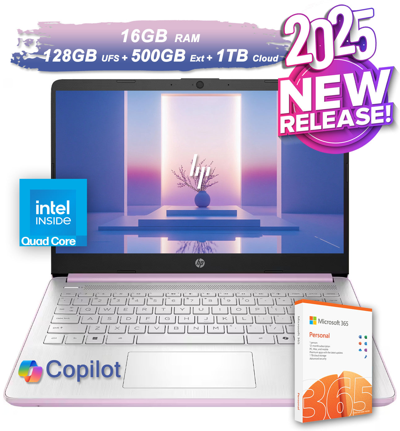 2025 HP Laptop Computer 14 Quad-Core Intel Processor 16GB RAM 628GB Storage