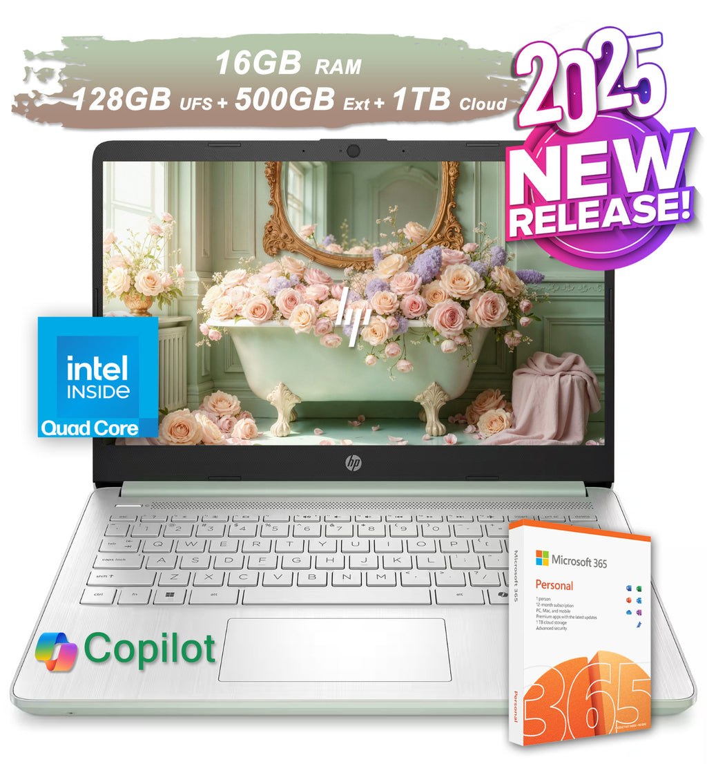 2025 HP Laptop Computer 14 Quad-Core Intel Processor 16GB RAM 628GB Storage