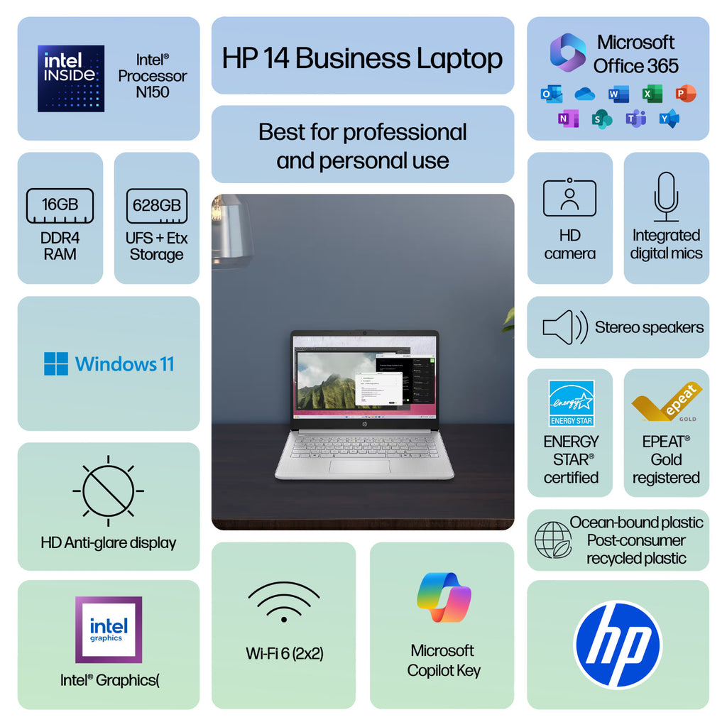 2025 HP Laptop Computer 14" 4-Core Intel CPU 16GB RAM 628GB Storage Win 11 Pro