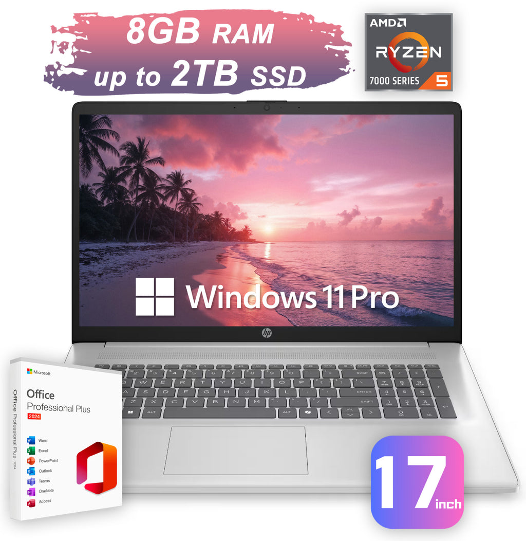 2025 HP 17 Laptop Computer Office 2024 Ryzen 5 8GB RAM &amp; Up to 2TB SSD Win Pro 