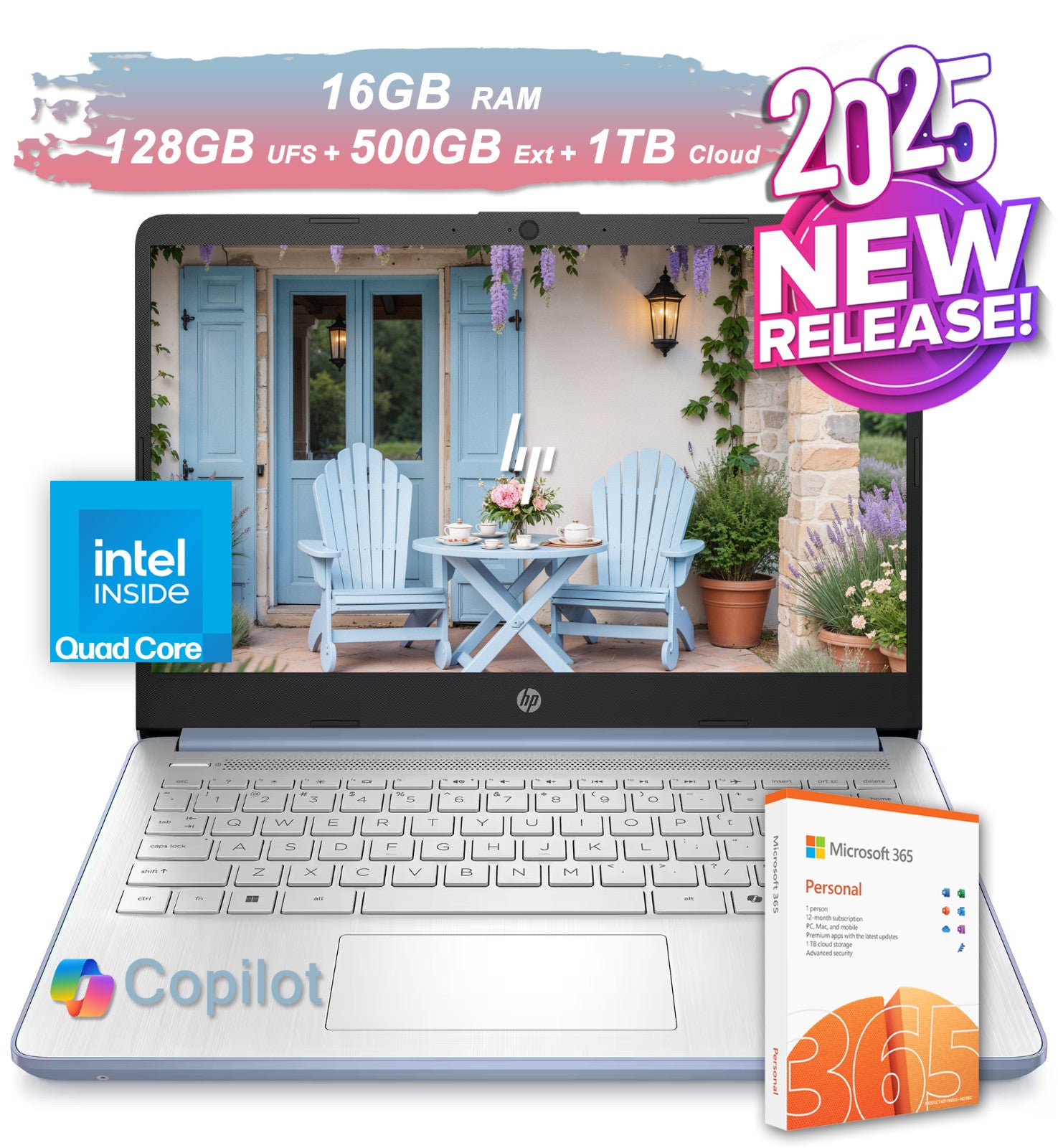 2025 HP Laptop Computer 14 Quad-Core Intel Processor 16GB RAM 628GB Storage