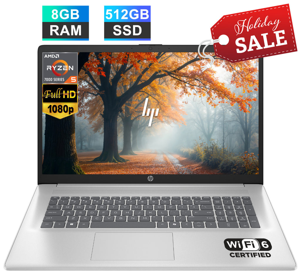 2025 HP 17 Laptop Computer 17.3" FHD, AMD Ryzen 5, 8GB RAM 512GB SSD, Windows 11