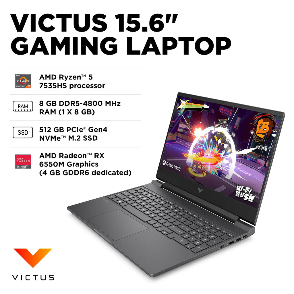 🔥 HP Victus 15.6" Gaming Laptop AMD Ryzen5/8GB/512GB/Radeon RX6550M Gaming 15-fb2063dx 