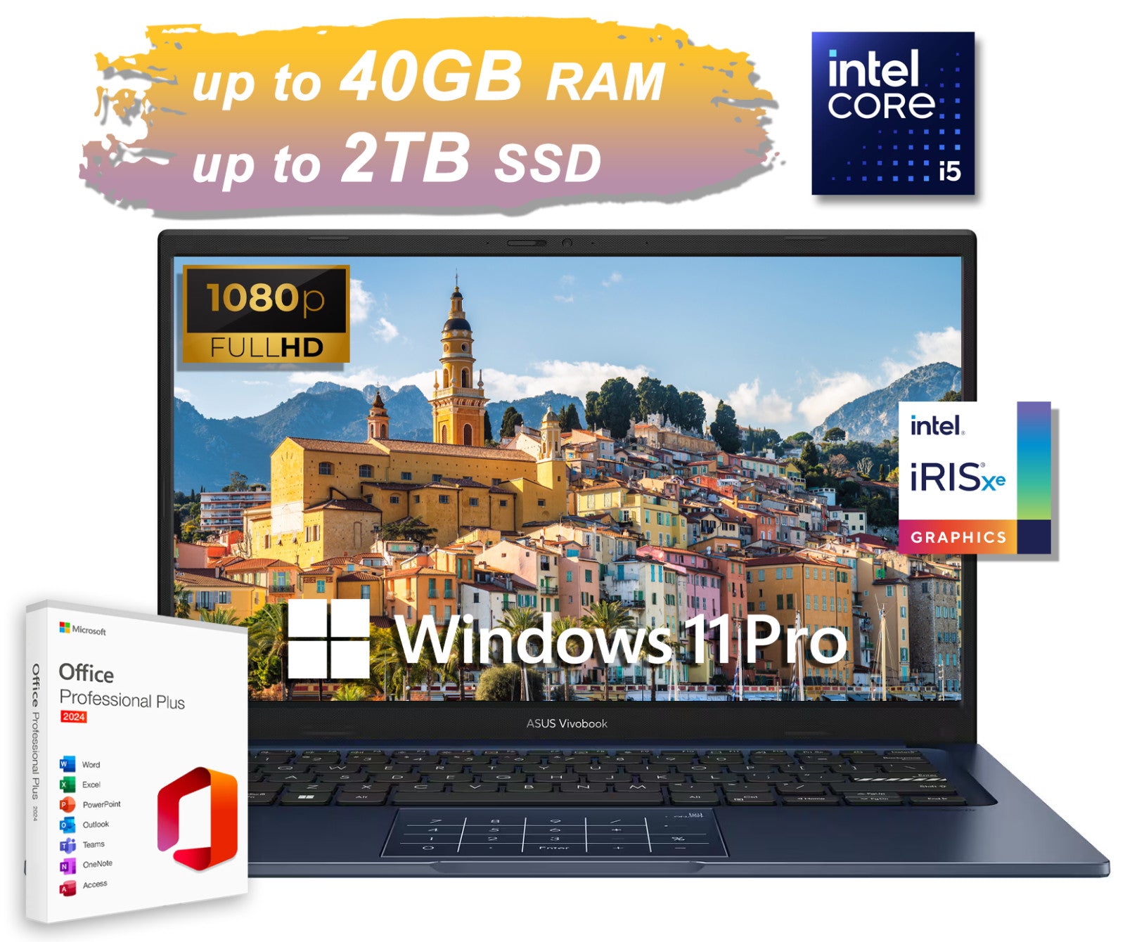 2025 ASUS Vivobook Laptop 14" FHD 10-Core Intel i5, Upto 40GB RAM 2TB SSD Office