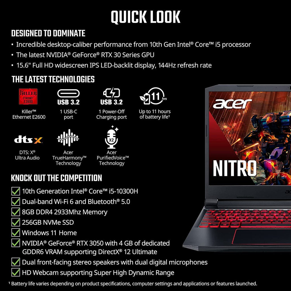 🎁NEW Acer Nitro 5 15.6 FHD Intel i5-10300H/8G/256G RTX3050 Gaming Laptop+Sleeve