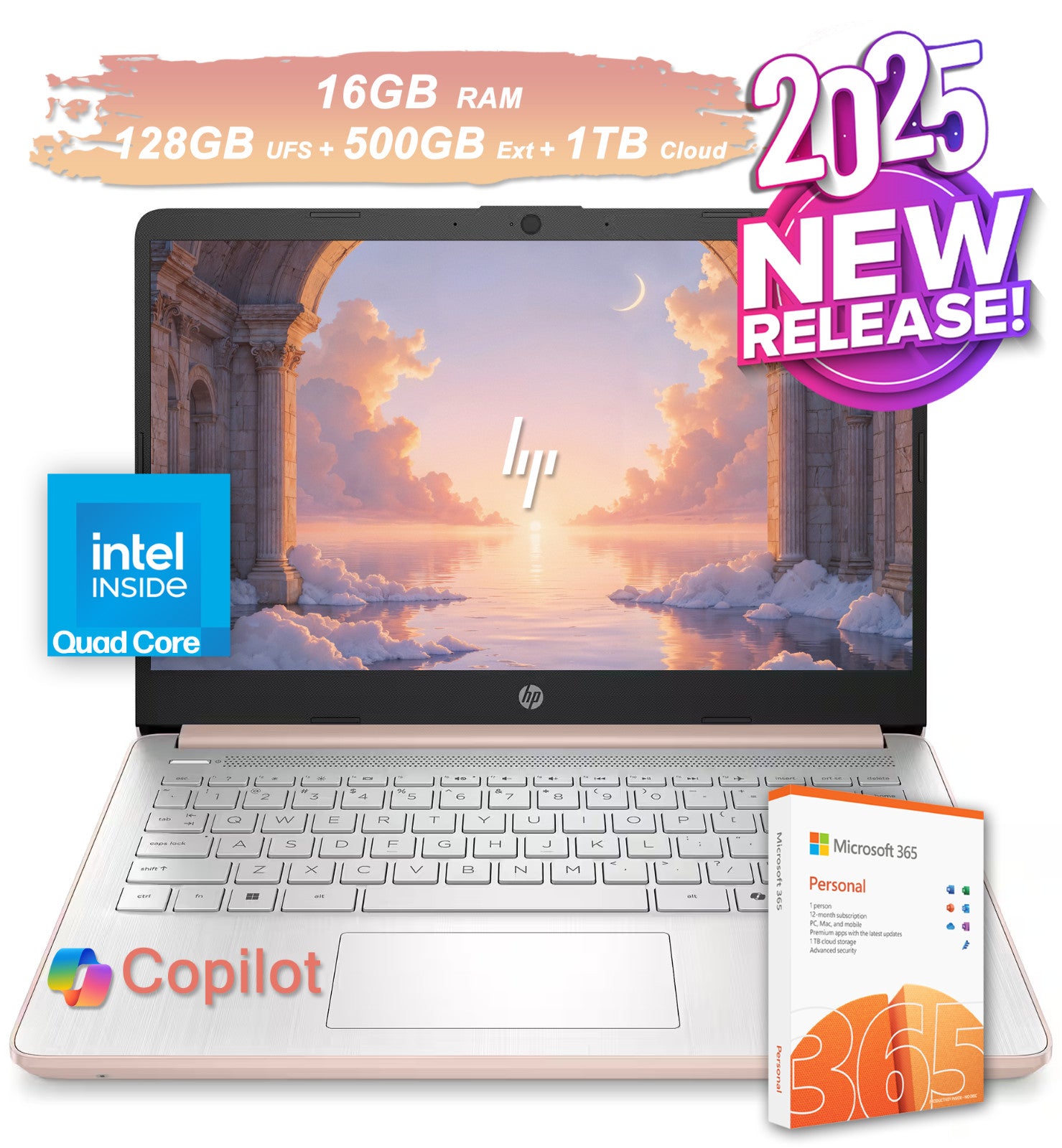 2025 HP Laptop Computer 14 Quad-Core Intel Processor 16GB RAM 628GB Storage