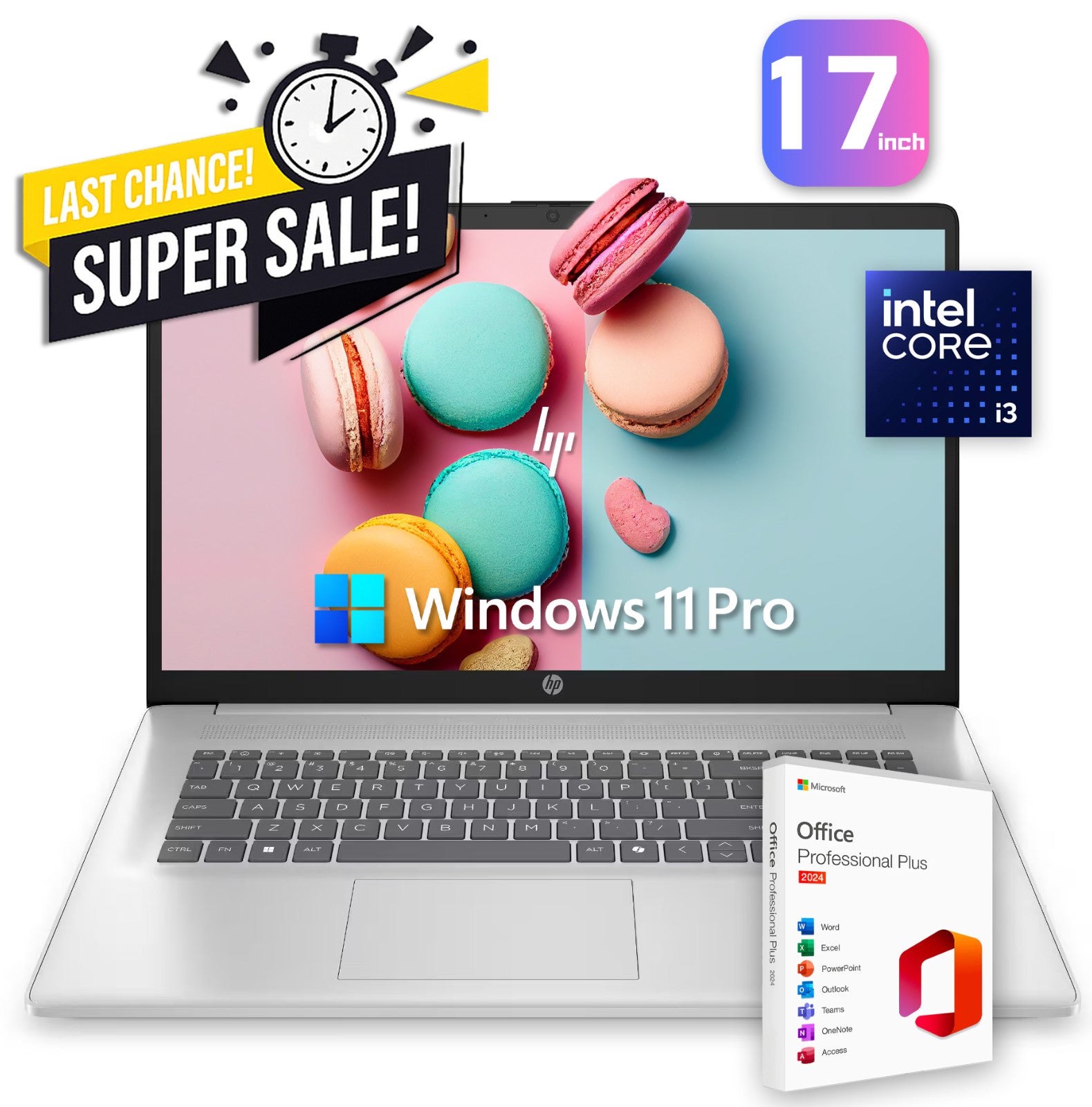 2025 HP 17.3" Laptop Office 2024 Intel i3 32GB RAM 1TB SSD Win 11 Pro, Open Box