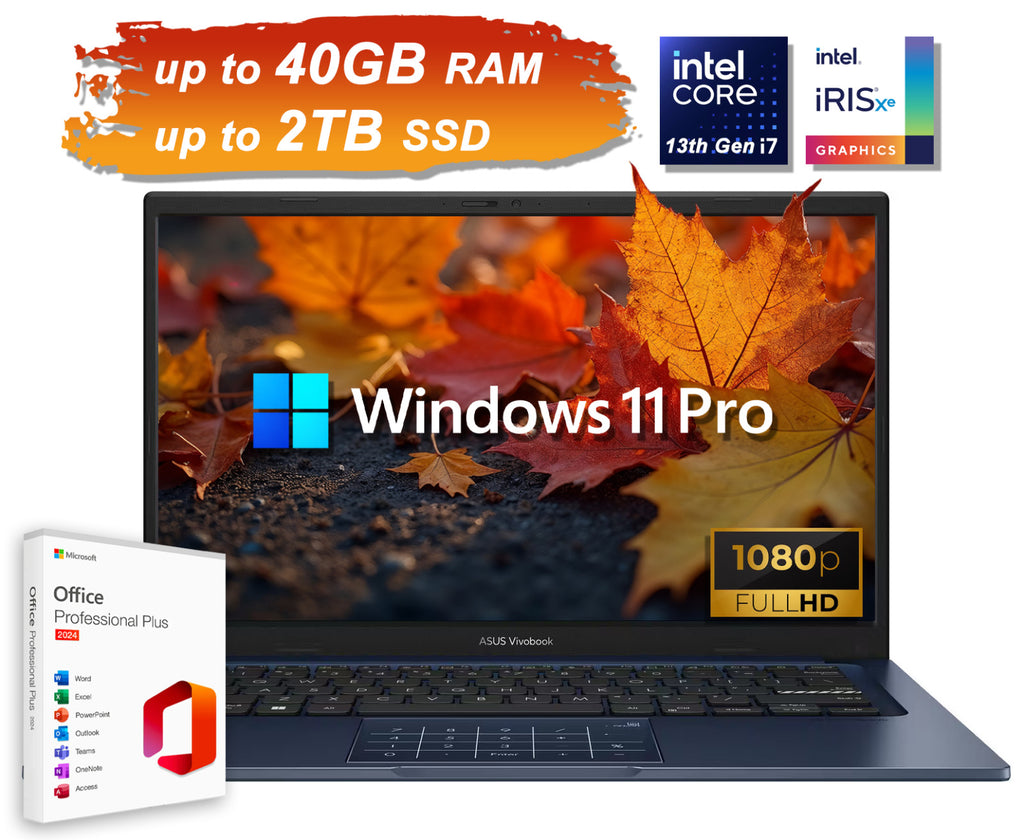 2025 ASUS Vivobook Laptop 14" FHD, 10-Core Intel i7 Upto 40GB RAM 2TB SSD WinPro