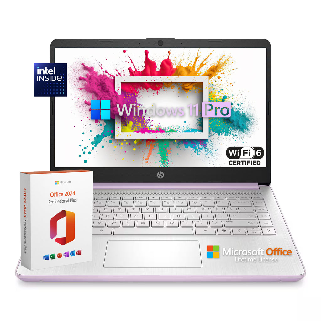 2025 HP Laptop Computer 14" 4-Core Intel CPU 16GB RAM 628GB Storage Office Pro