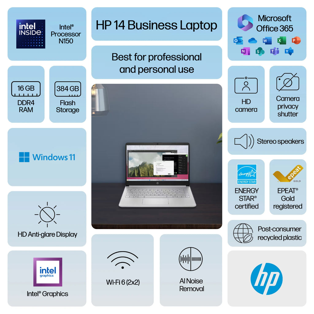 2025 Newest HP Laptop 14" Quad-Core Intel Processor Up to 16GB RAM 384GB Storage