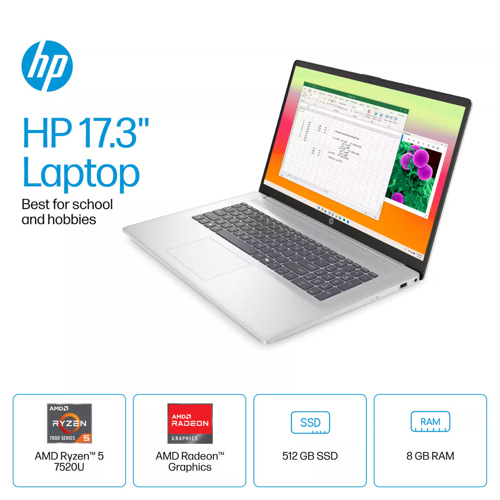2025 HP 17 Laptop Computer 17.3" FHD, AMD Ryzen 5, 8GB RAM 512GB SSD, Windows 11