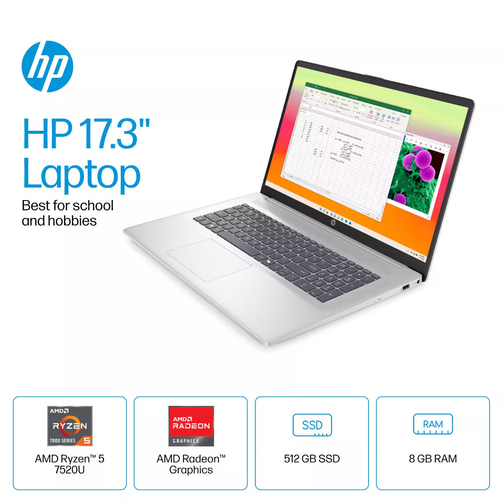 2025 HP 17 Laptop Computer 17.3" FHD, AMD Ryzen 5, 8GB RAM 512GB SSD, Windows 11