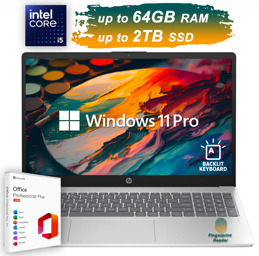 2025 HP Laptop Computer 15.6" 10-Core Intel i5 Upto 64GB RAM 2TB SSD Backlit KB