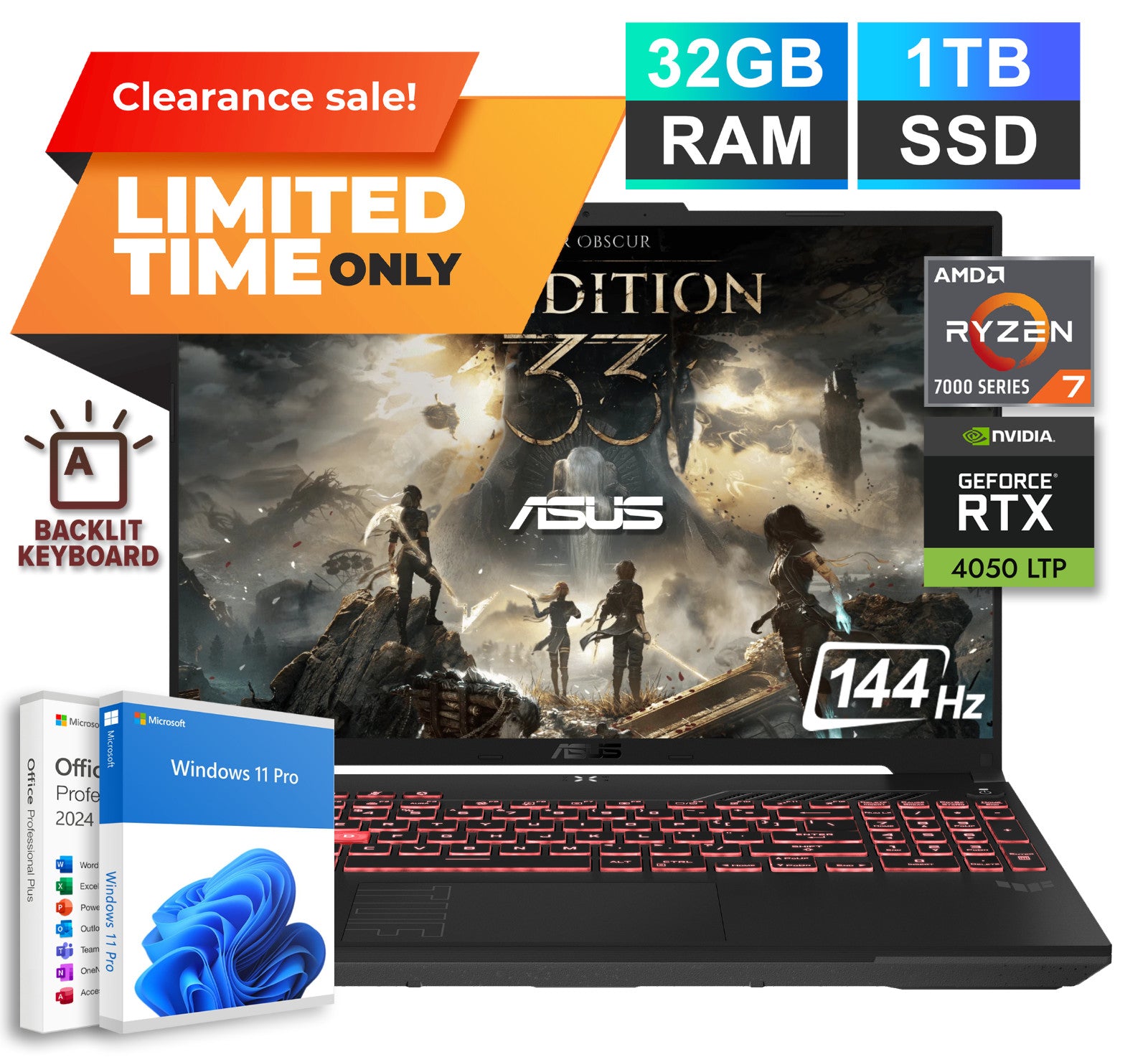 2025 ASUS TUF Gaming A16 Laptop Ryzen 7 RTX 4050 32GB RAM 1TB SSD Pro Office2024