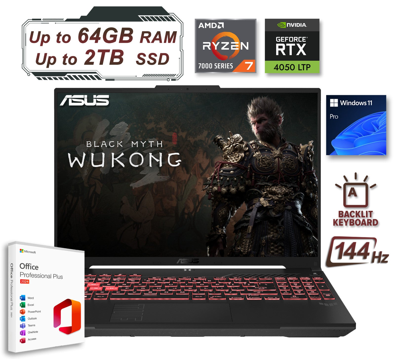 2025 ASUS TUF Gaming Laptop Ryzen 7 RTX 4050 Upto 64GB RAM 2TB SSD Office Pro