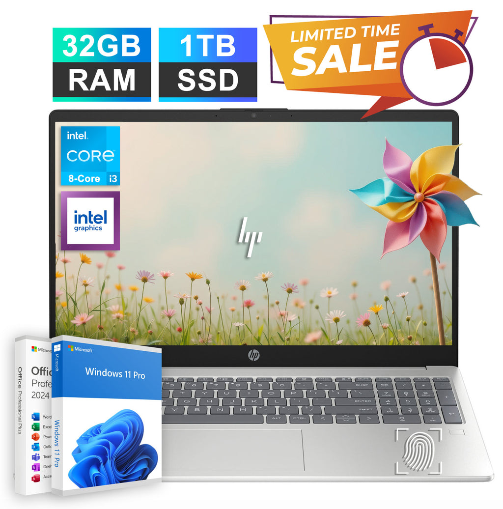 Portátil HP 2025 de 15,6" FHD, Intel i3 de 8 núcleos, 32 GB de RAM, SSD de 1 TB, Office 2024 