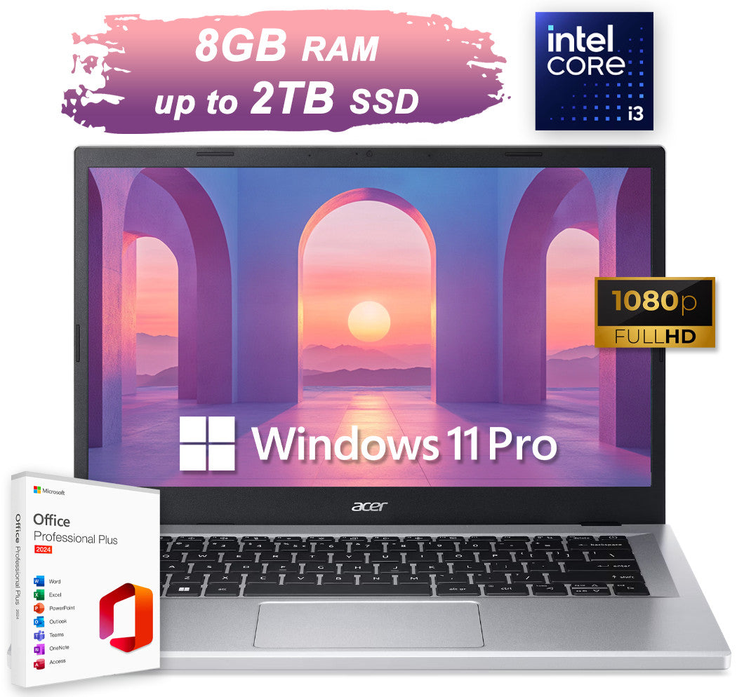 2025 Acer Aspire Laptop 14" Office 2024 8-Core Intel i3 8GB RAM Upto 2TB SSD PRO 