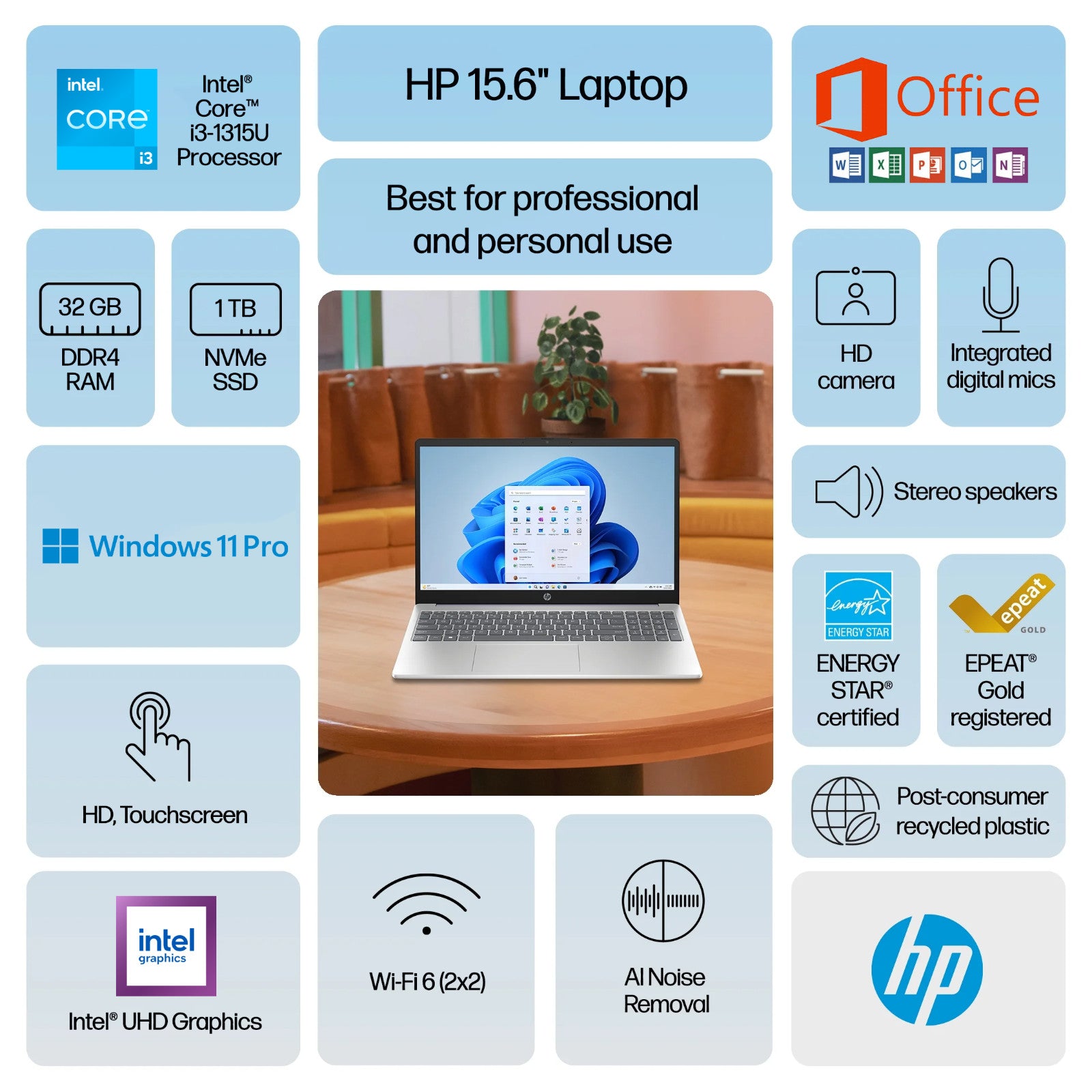 2025 HP Pavilion Laptop 15 Touch 13th Gen Intel i3, 32GB RAM 1TB SSD Pro Office