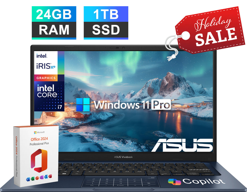 2025 ASUS Vivobook 14" FHD Laptop 10-Core Intel i7 24GB RAM 1TB SSD Win 11 Pro