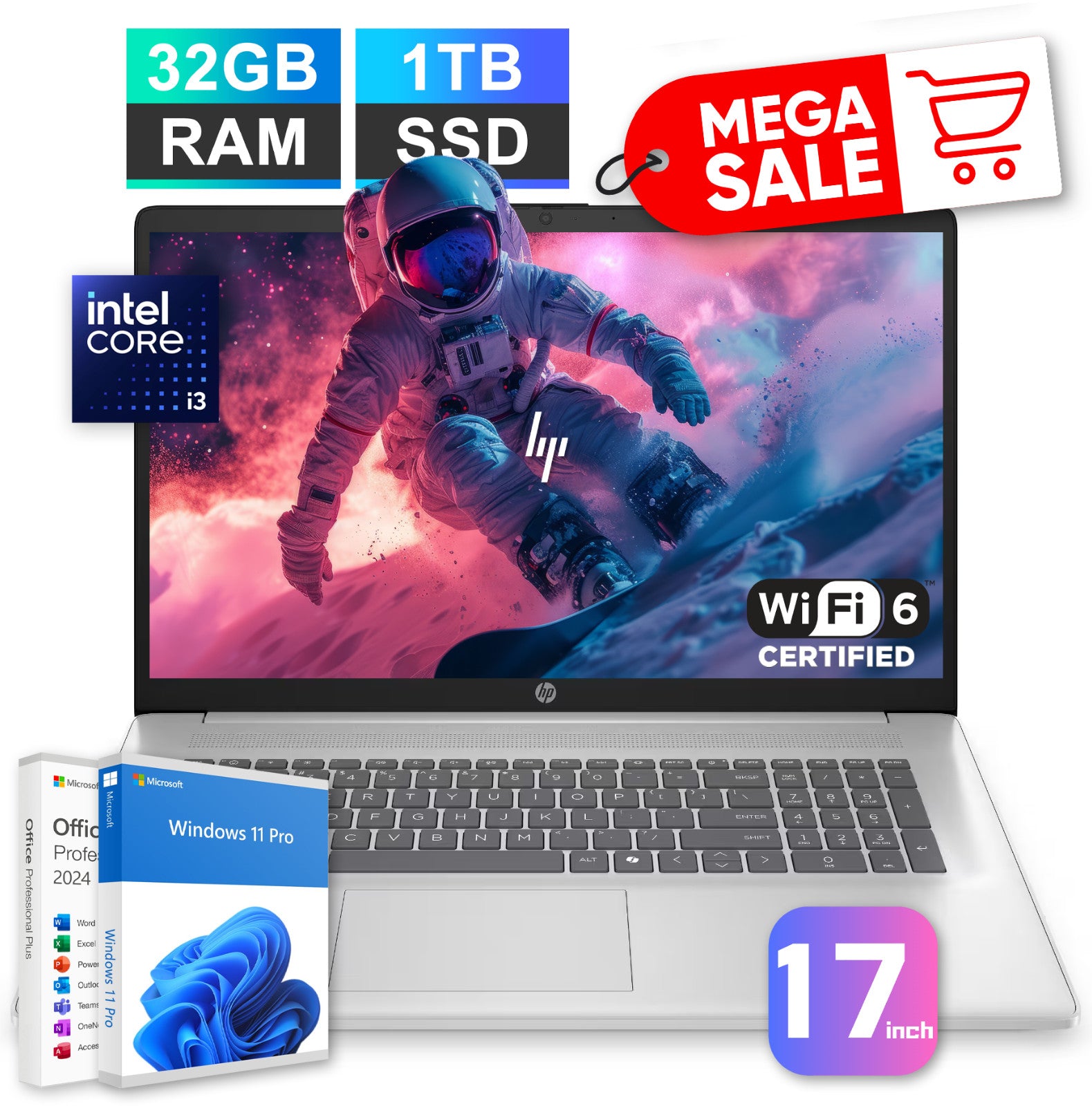 2025 HP 17 Laptop Computer 17.3" 8-Core Intel i3 32GB RAM 1TB SSD OFFICE 2024Pro