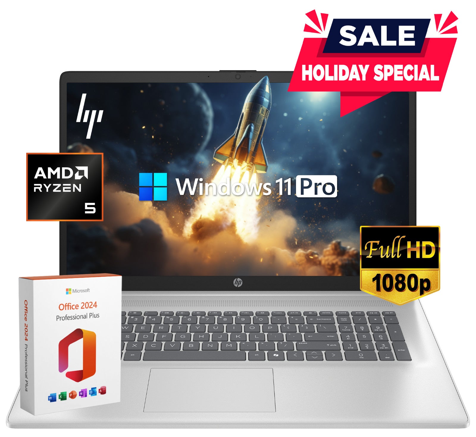 2025 HP Pavilion Laptop 17.3" FHD, AMD Ryzen 5, 8GB RAM & 512GB SSD Win 11 Pro