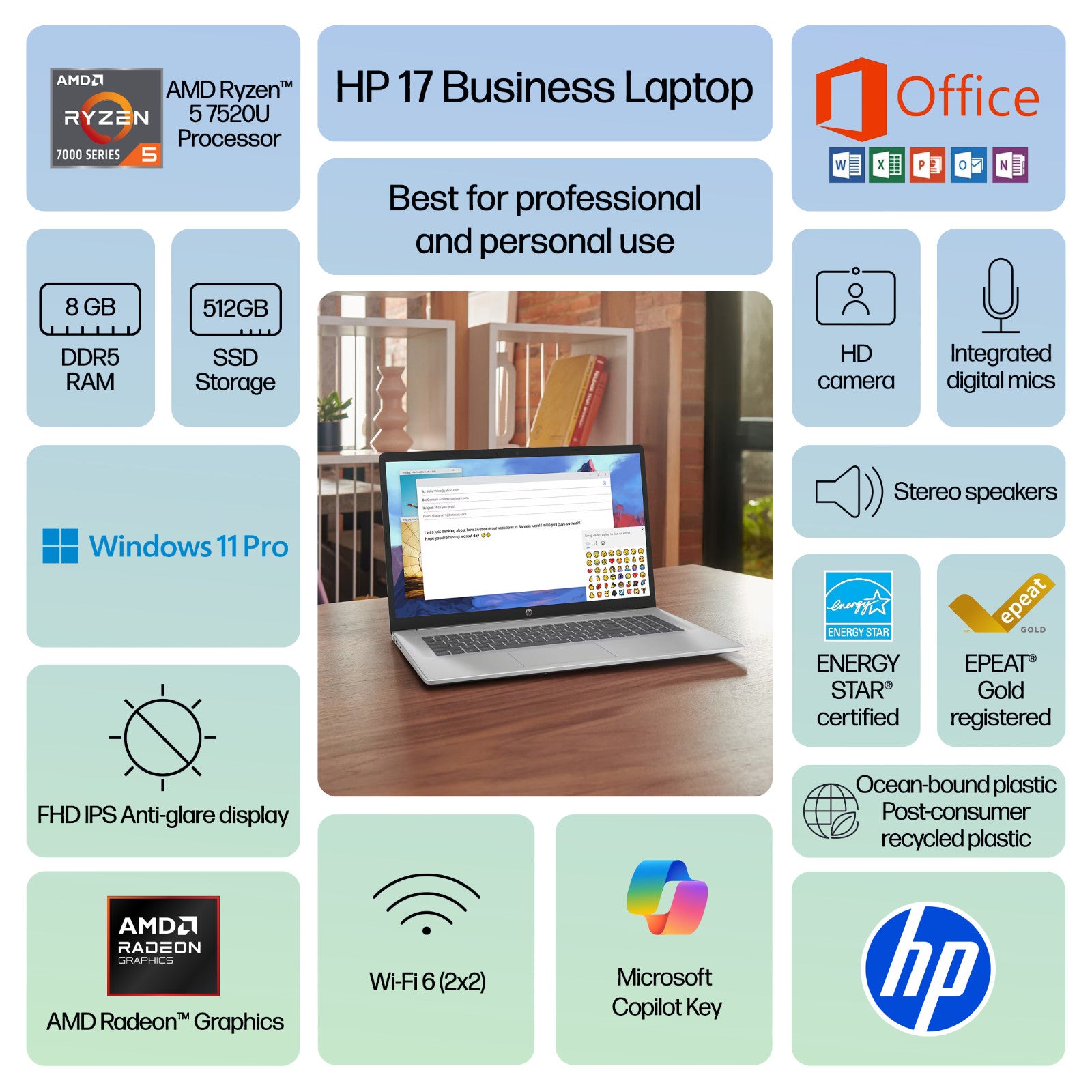 2025 HP Pavilion Laptop 17.3" FHD, AMD Ryzen 5, 8GB RAM & 512GB SSD Win 11 Pro