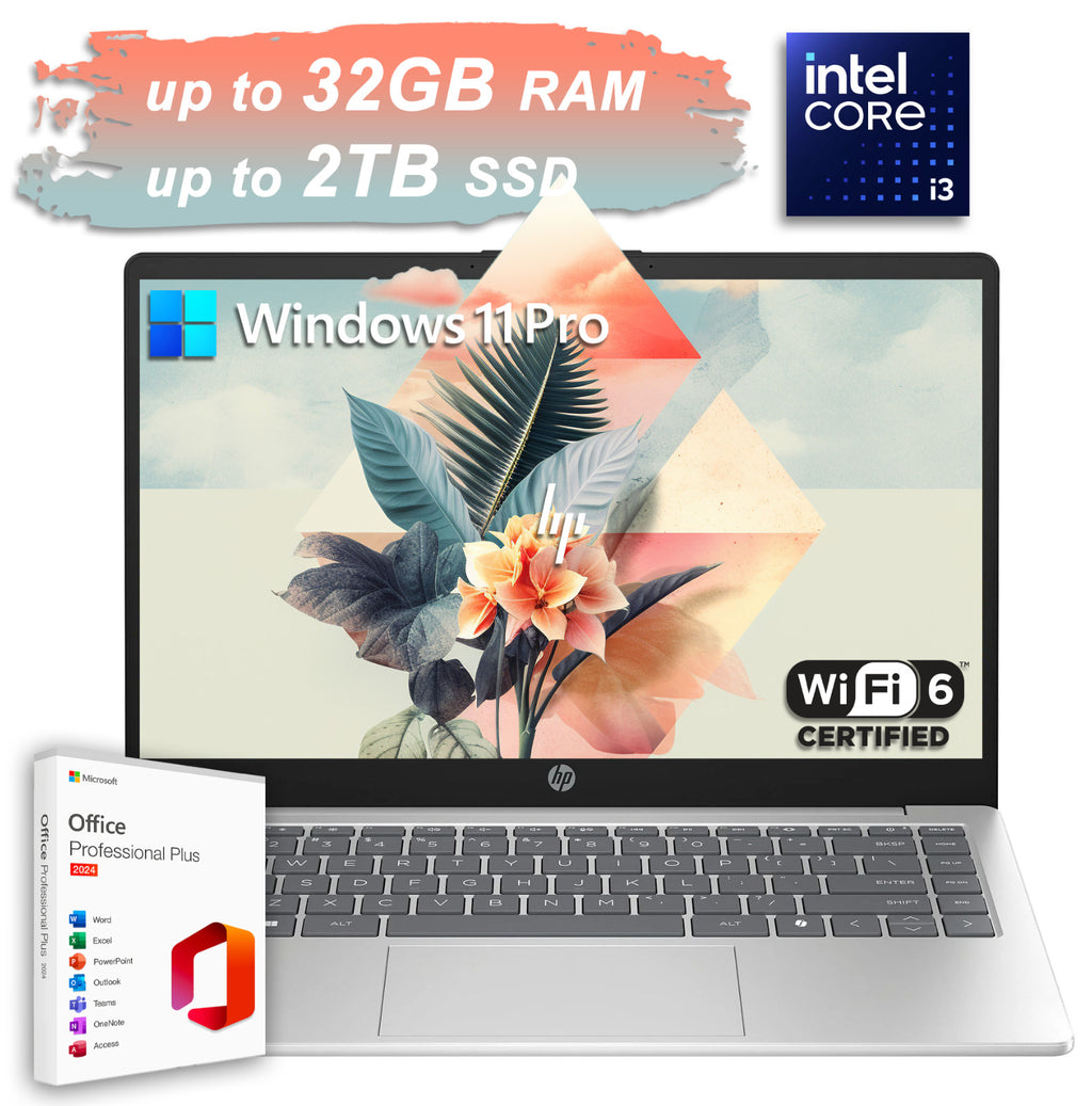 2025 HP Laptop Computer 14" 8-Core Intel i3 Upto 32GB RAM & 2TB SSD Pro Office