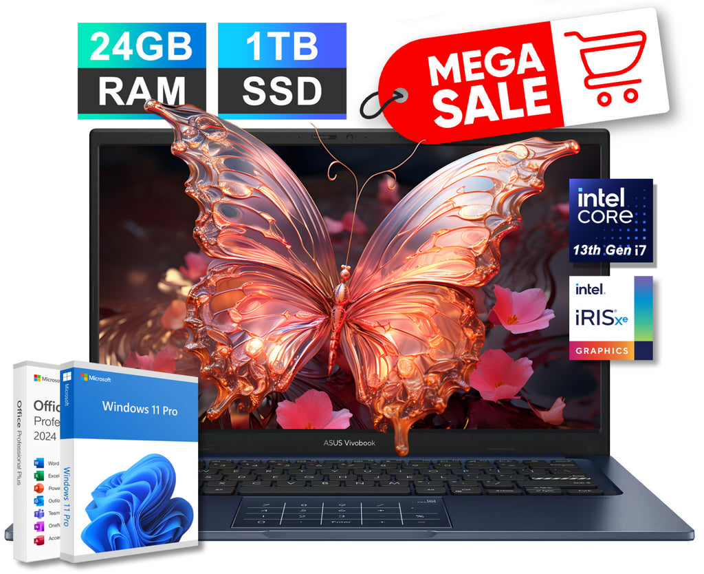 2025 ASUS Vivobook 14" FHD Laptop 13th Intel i7 24GB RAM 1TB SSD Windows 11 Pro