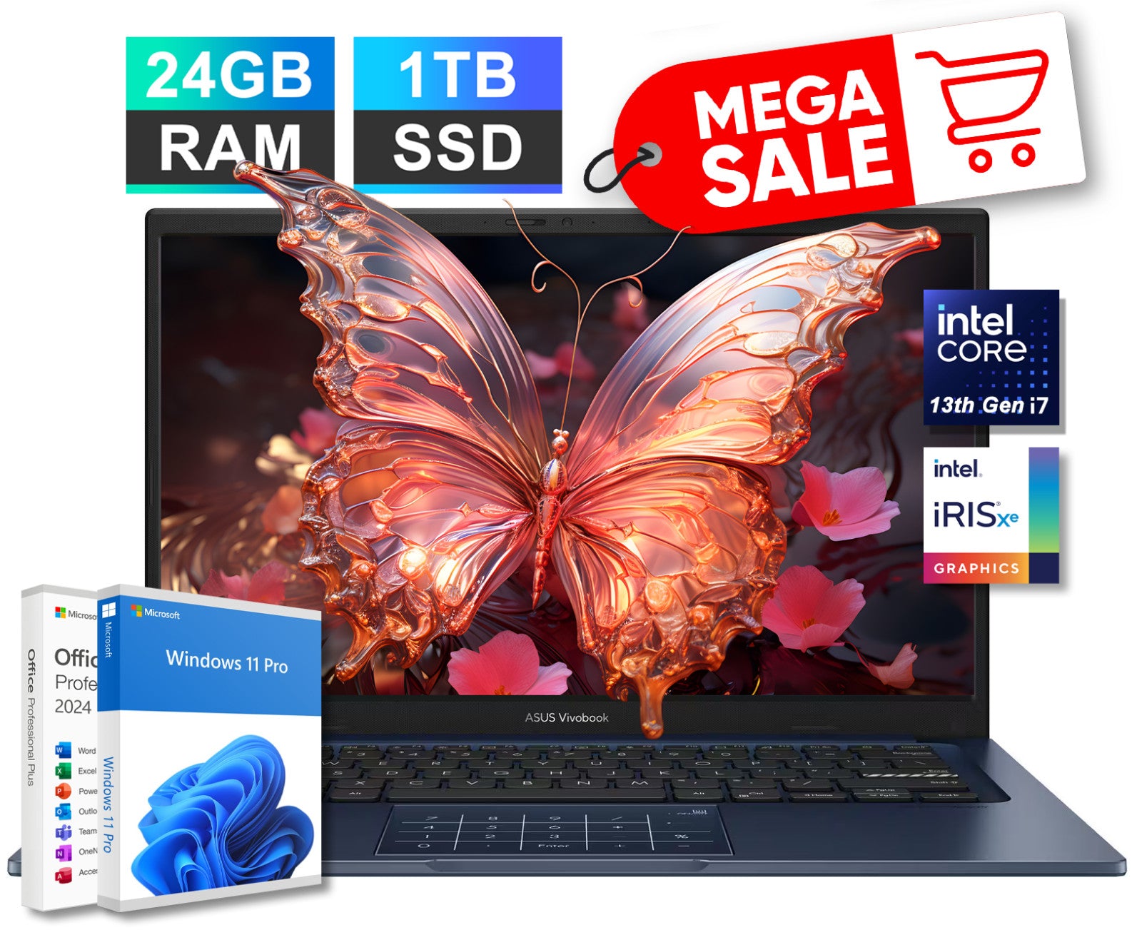 2025 ASUS Vivobook 14" FHD Laptop 13th Intel i7 24GB RAM 1TB SSD Windows 11 Pro