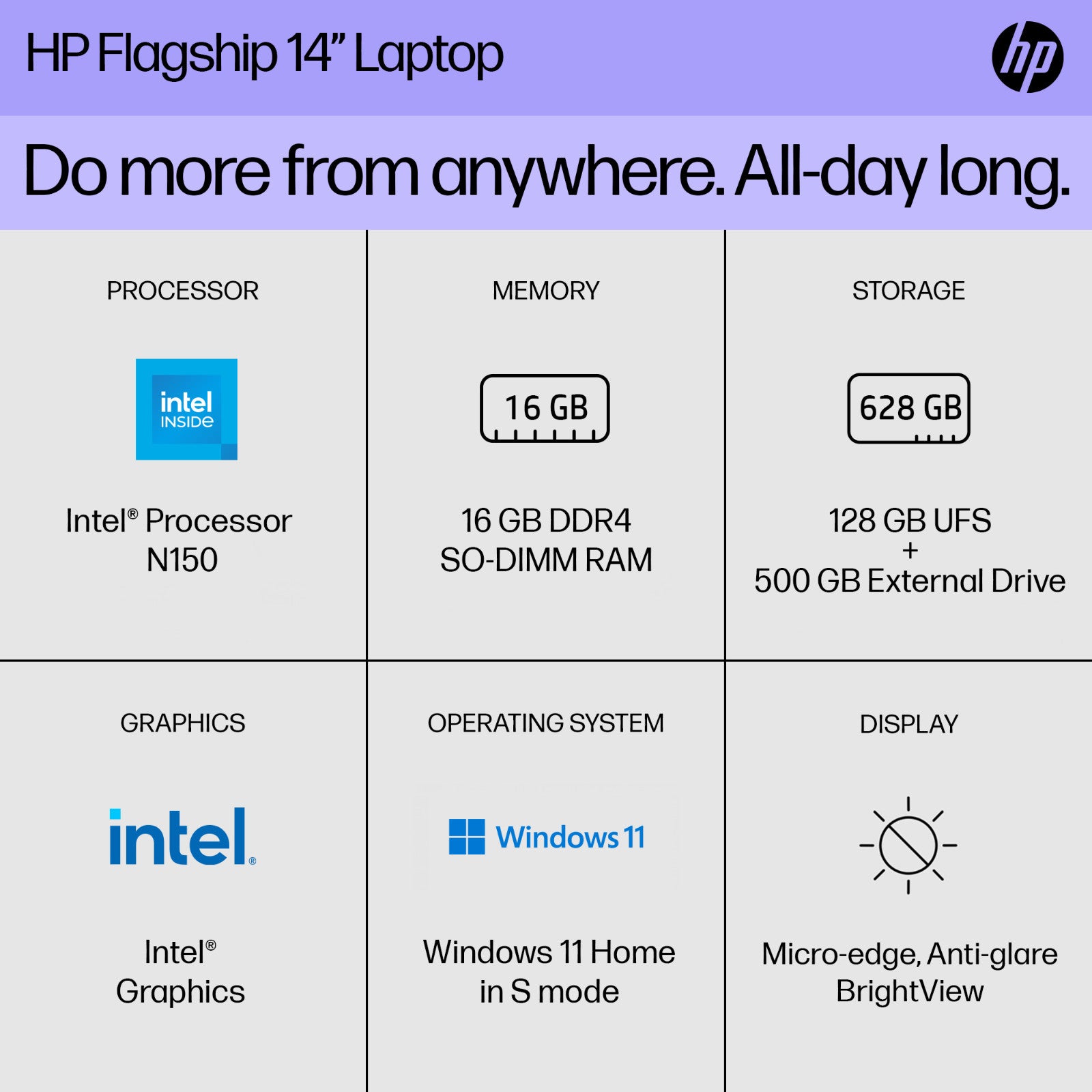 2025 HP Laptop Computer 14 Quad-Core Intel Processor 16GB RAM 628GB Storage