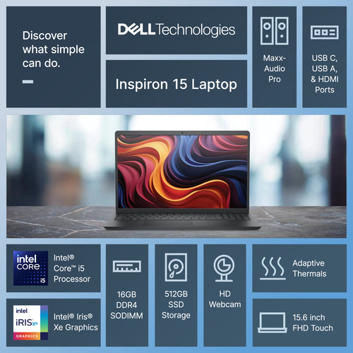 2025 Dell Inspiron 15.6" Touch Laptop 10-Core Intel i5 16GB RAM 512GB SSD WinPro 