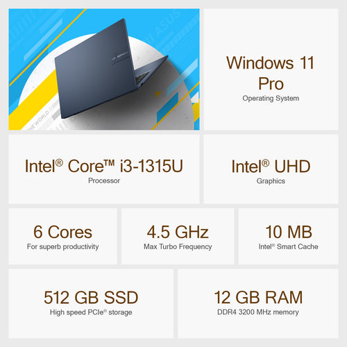 2025 ASUS Vivobook 14" FHD Laptop 13th Gen Intel i3 12GB RAM 512GB SSD Win 11Pro