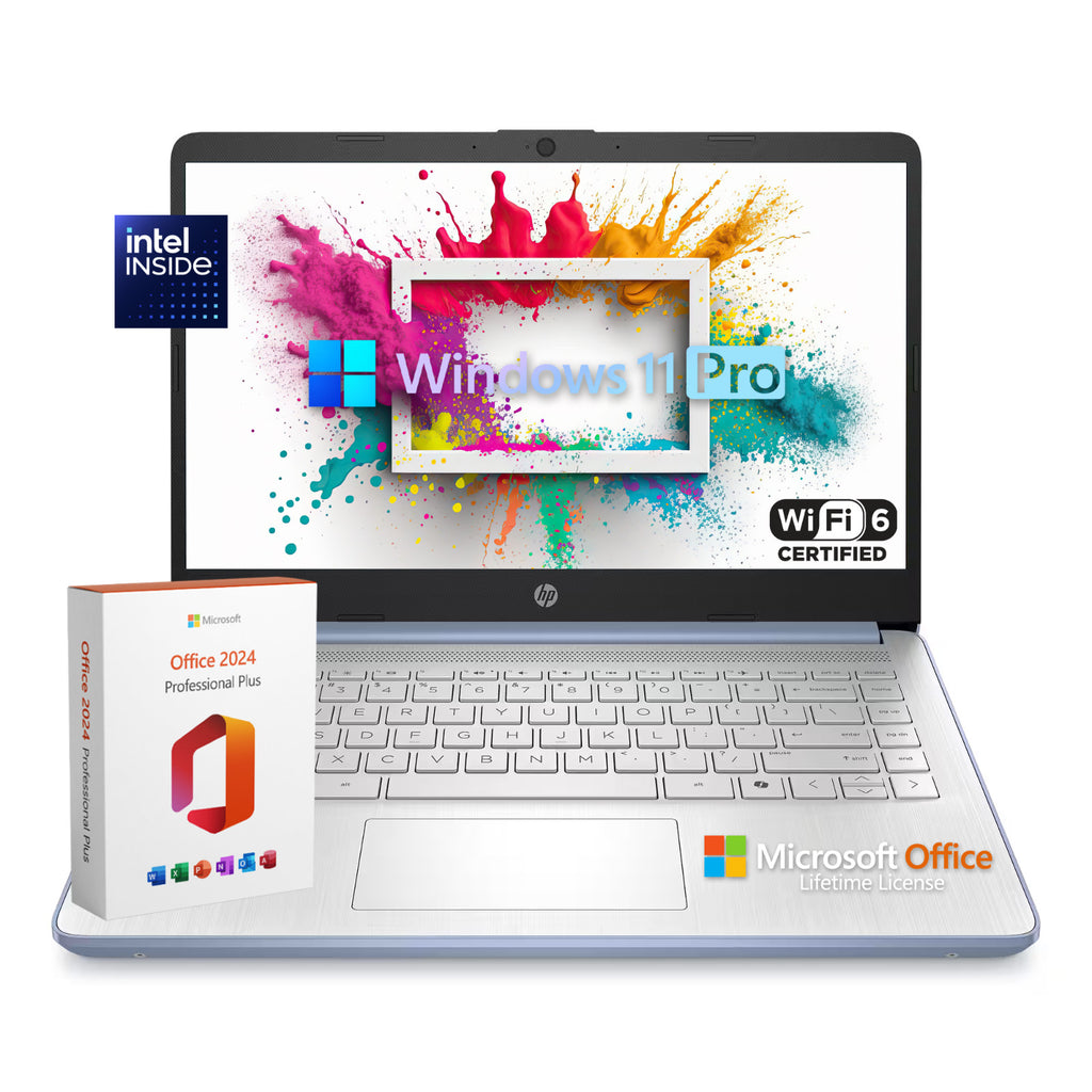 2025 HP Laptop Computer 14" 4-Core Intel CPU 16GB RAM 628GB Storage Office Pro