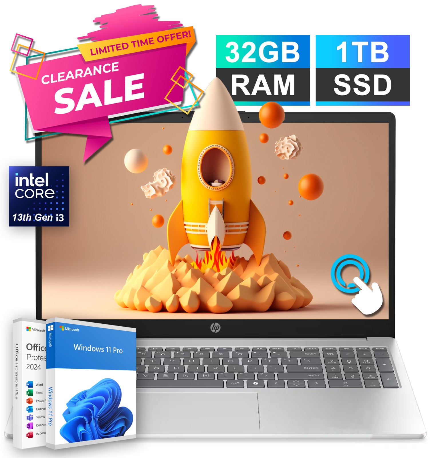 2025 HP Pavilion Laptop 15 Touch 13th Gen Intel i3, 32GB RAM 1TB SSD Pro Office