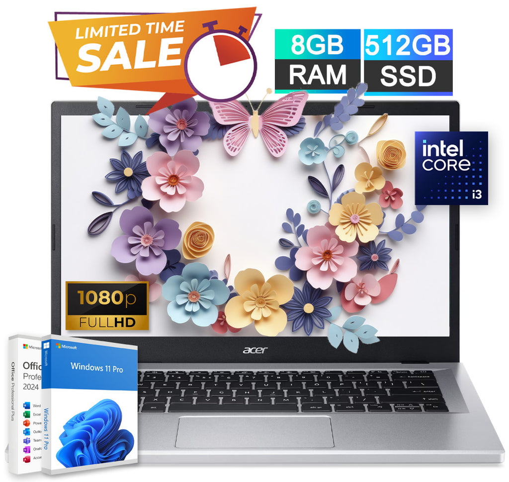 Portátil Acer Aspire 2025 de 14 pulgadas FHD con Intel i3 de 8 núcleos, 8 GB de RAM, 512 GB de SSD, Office Win Pro 