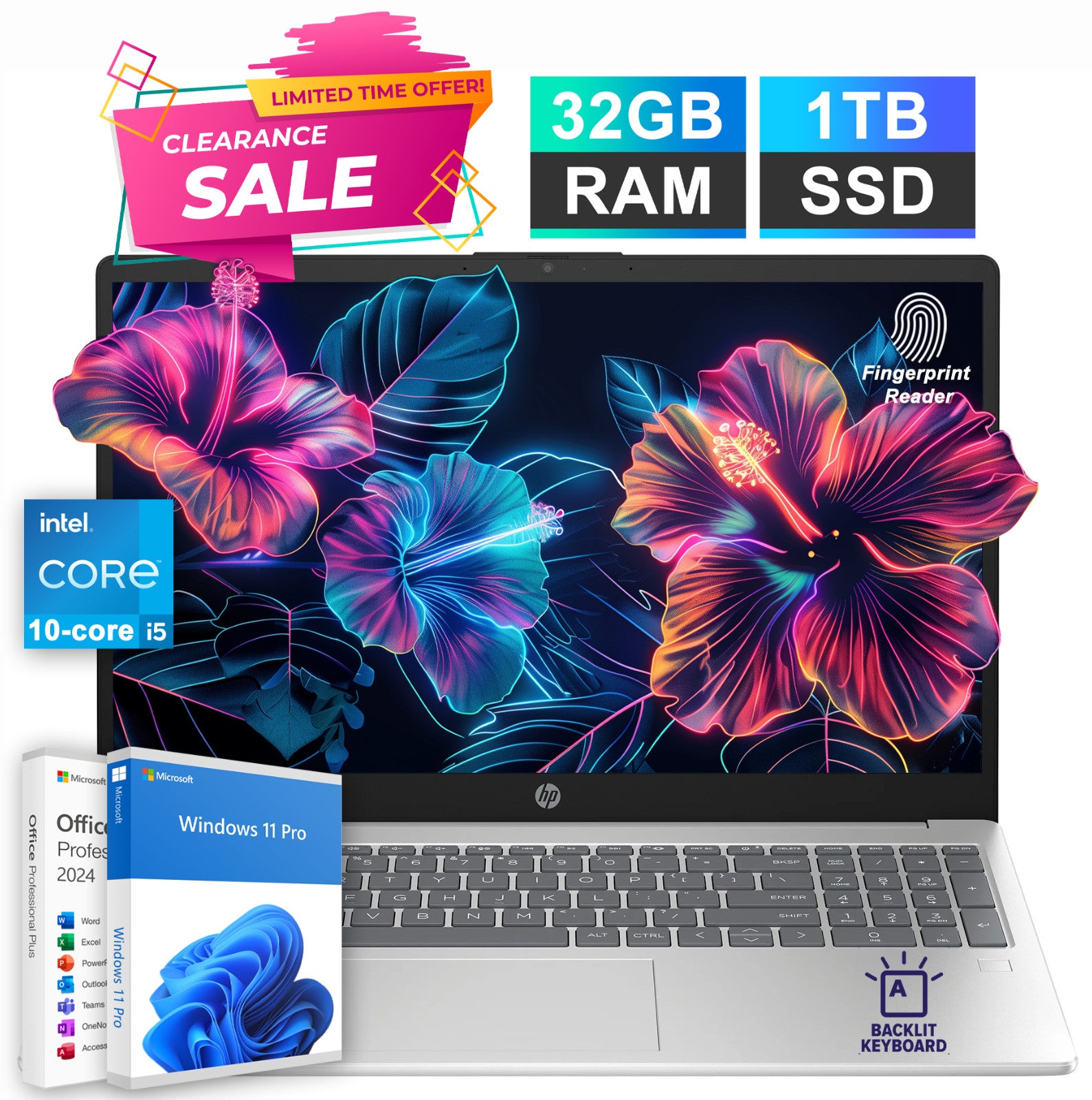 2025 HP Pavilion Laptop 15.6" 13th Gen Intel i5 32GB RAM 1TB SSD Win Pro+Office