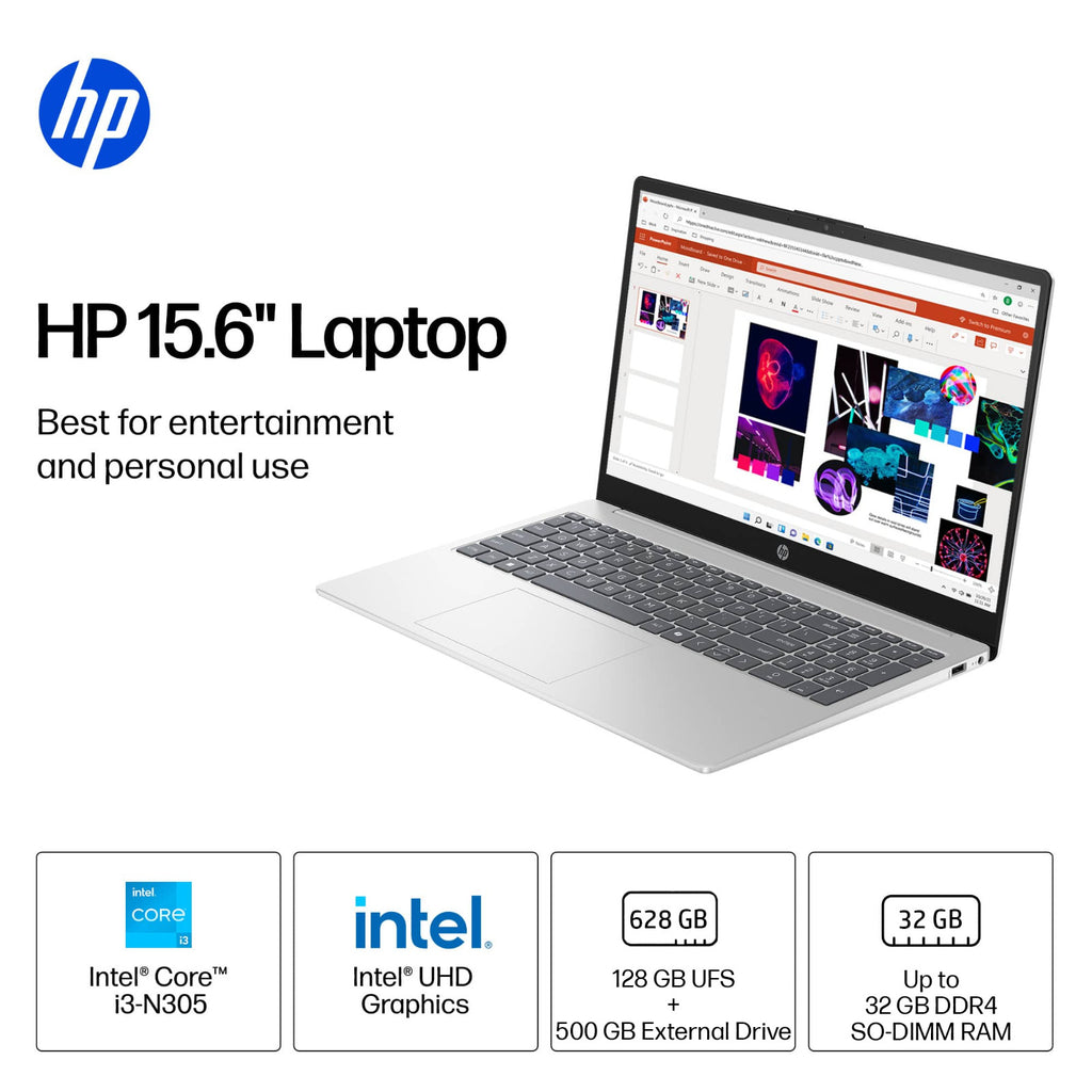 2025 HP Laptop Computer 15.6" 8-Core Intel i3 Upto 32GB RAM & 628GB Storage Pro