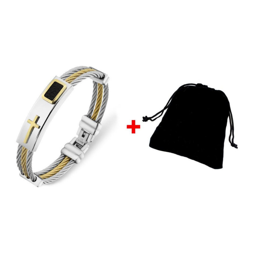 Pulseira Cruz em Aço Inoxidável