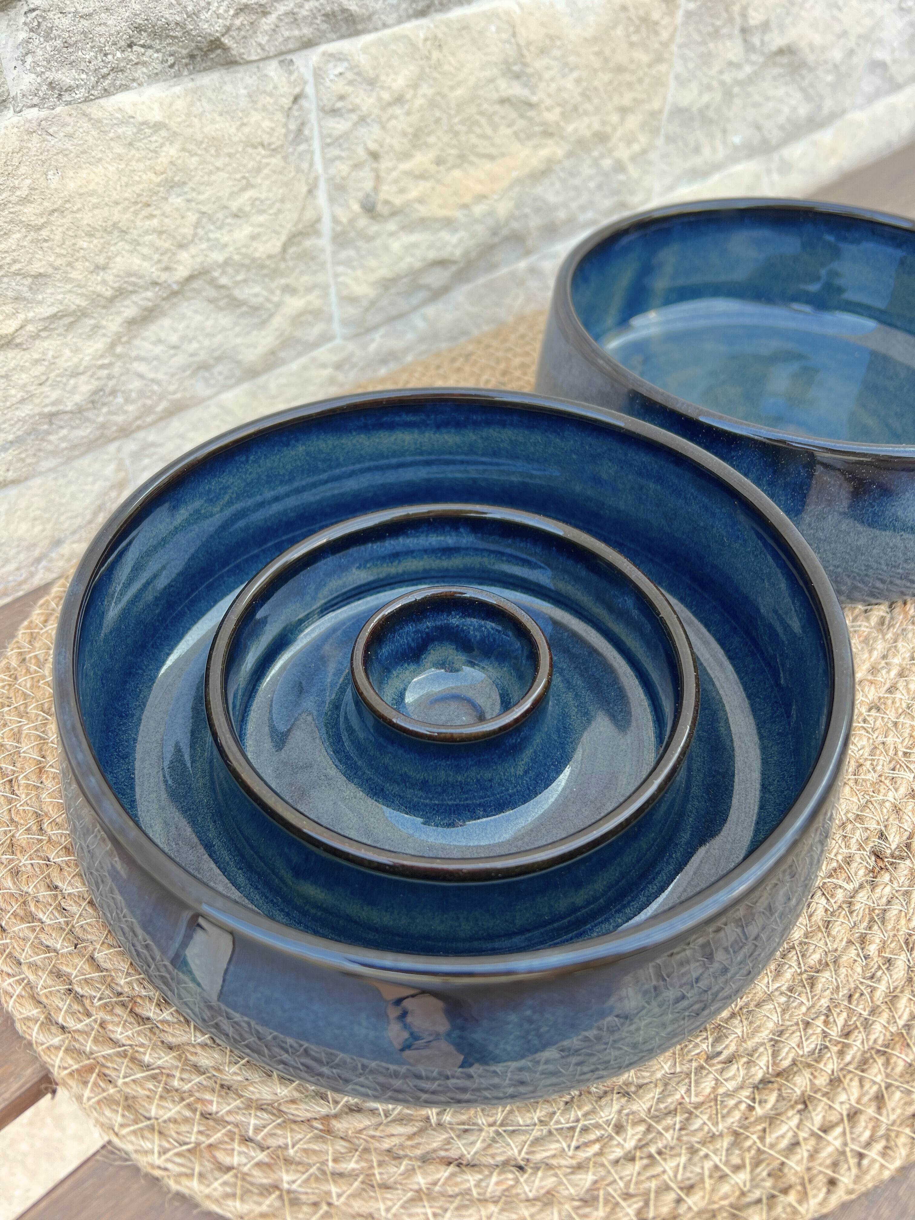 Ceramic Slow Feed Bowl "Cosmic Blue"