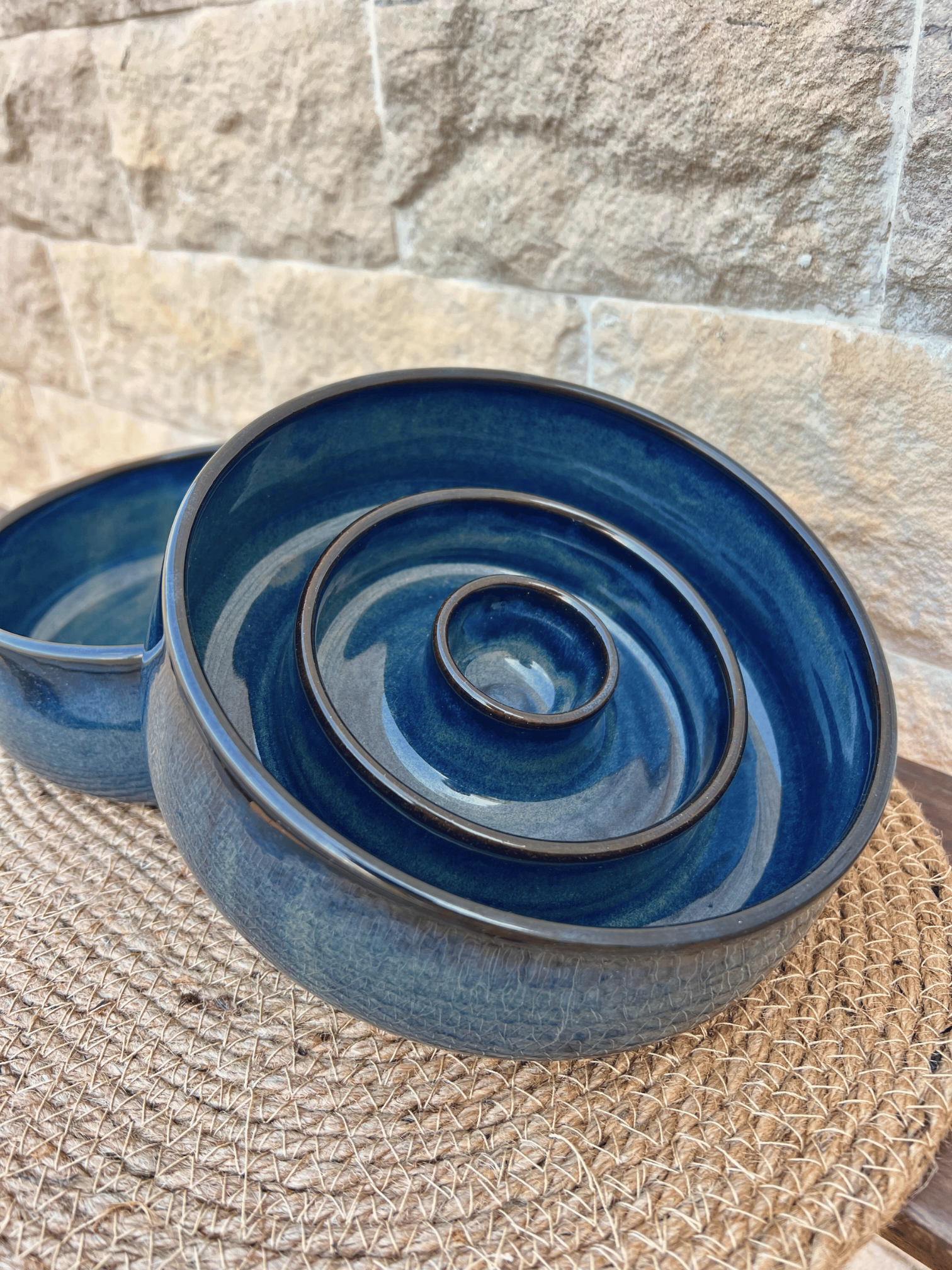 Ceramic Slow Feed Bowl "Cosmic Blue"