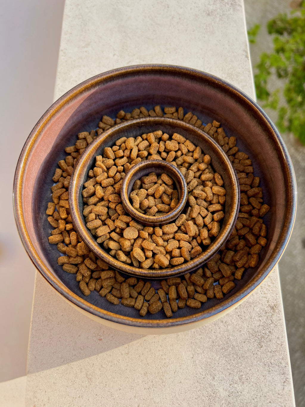 Slow Feed Ceramic Bowl "Pink Bloom"