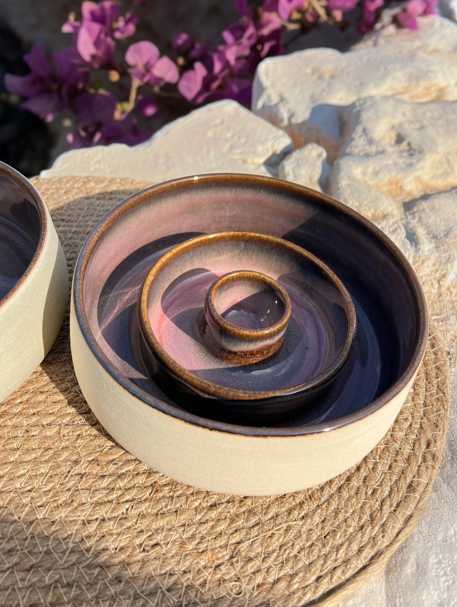 Slow Feed Ceramic Bowl "Pink Bloom"