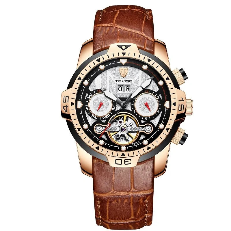 Luxury Water-Resistant Men’s Watch – Automatic Skeleton Dial & Genuine Leather Strap