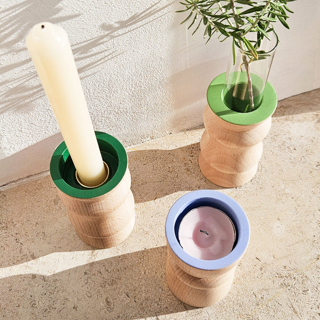 Vira 3 in 1 - Green Finish - Candle Holder / Tea Light Holder / Vase