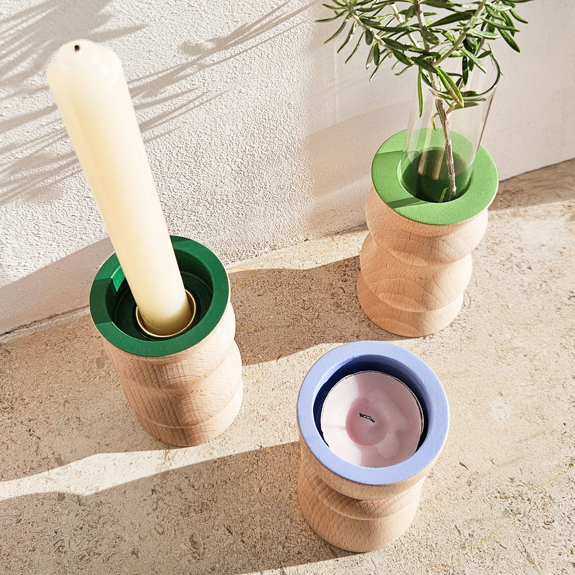 Vira 3 in 1 - Green Finish - Candle Holder / Tea Light Holder / Vase