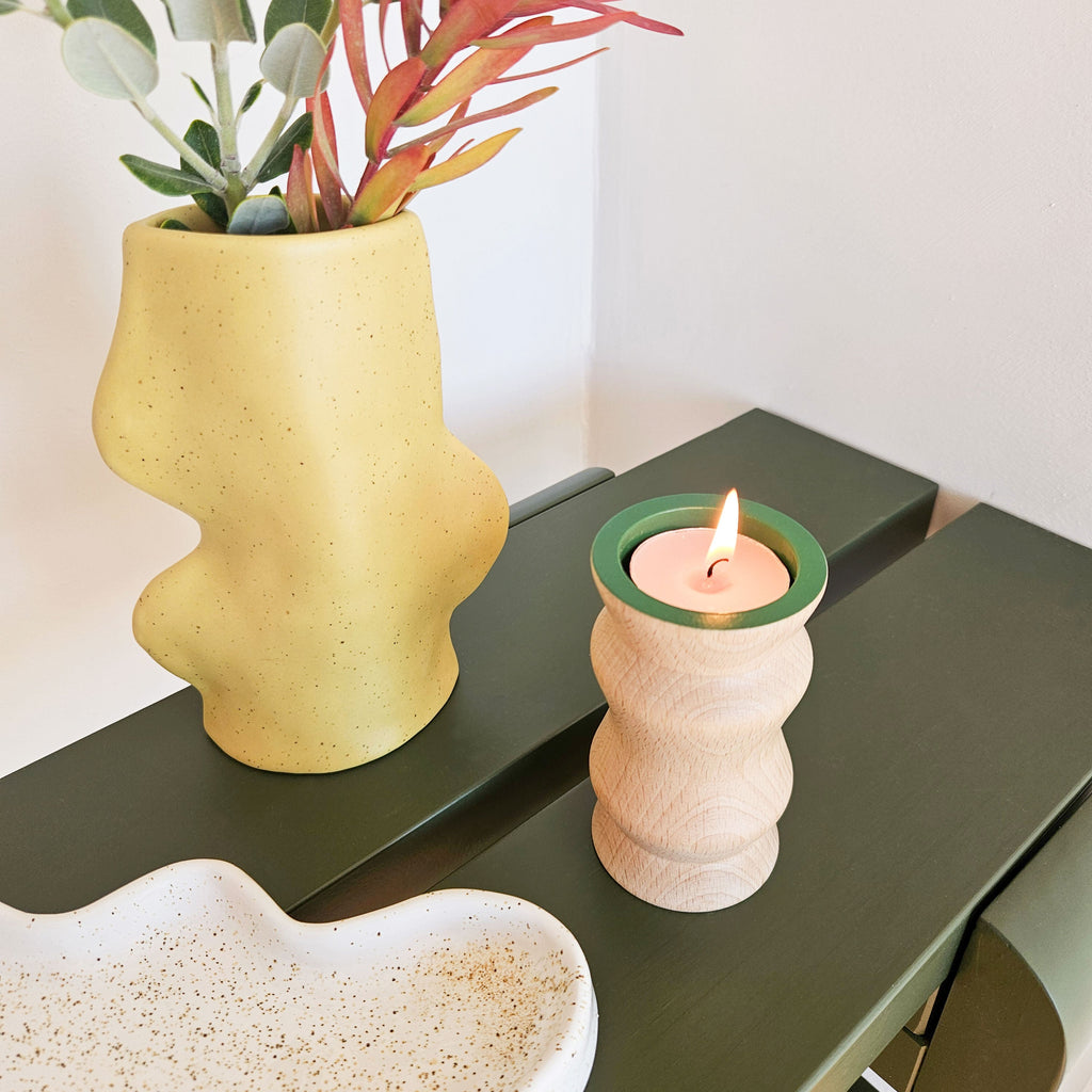 Vira 3 in 1 - Green Finish - Candle Holder / Tea Light Holder / Vase